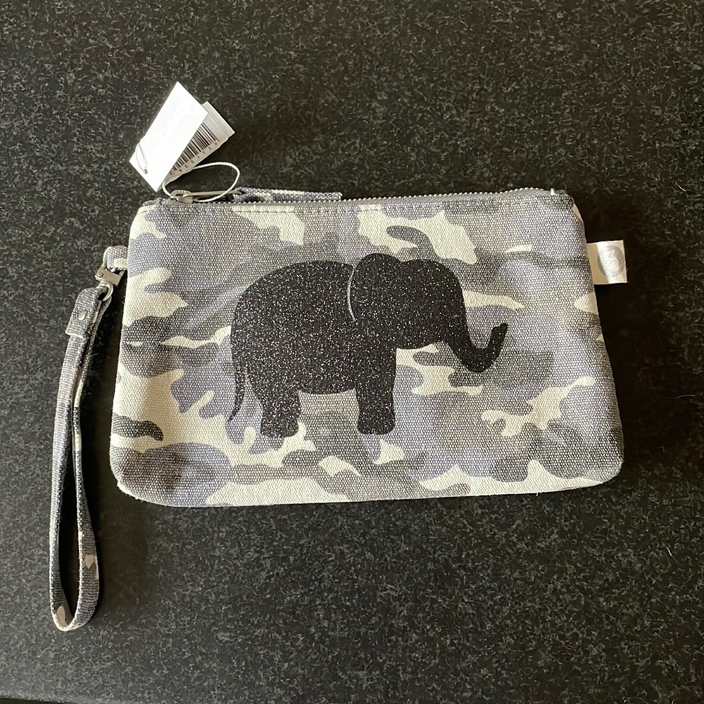 KOALA KANVAS Gray Camo with Glitter elephant Wristlet NEW